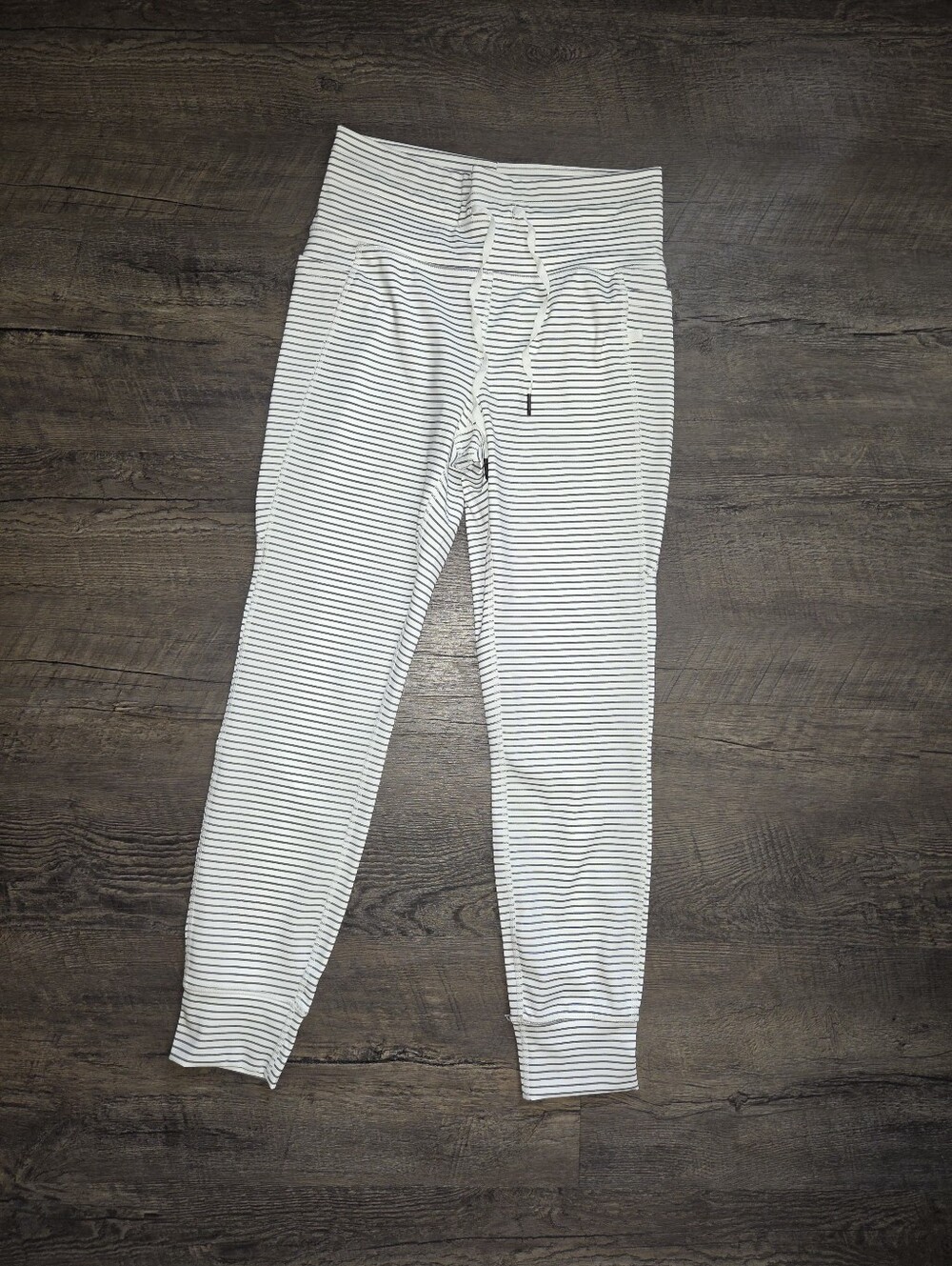 Striped Drawstring Jogger Pants - White/Black 7/8 Length Small